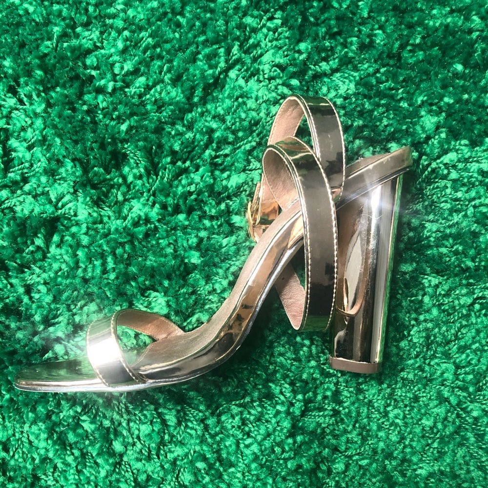 Rose gold strapped thick high heel sandals